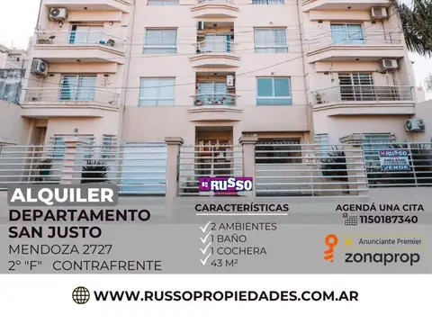 Alquiler de Departamento de 2 Ambientes con Cochera en San Justo