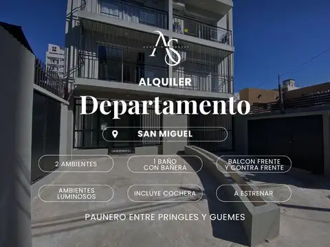 ALQUILER departamento DOS ABIENTES balcon frente y contra frente.