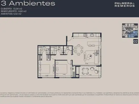 Departamento en Venta de 3 ambientes