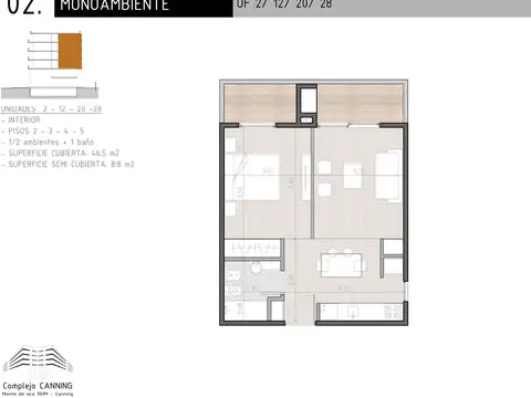 Venta Monoambiente en pozo con balcón en Canning