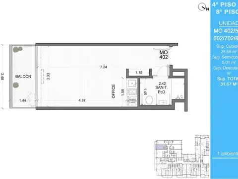 Departamento en Venta de Monoambiente