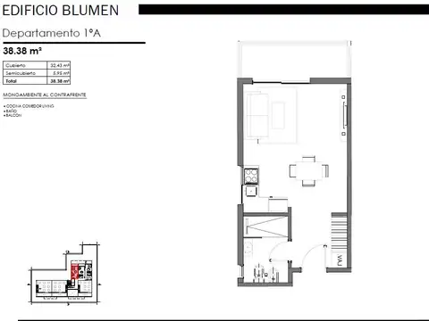 Departamento Monoambiente con 1 baño