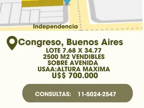 VENTA LOTE EN CONGRESO
