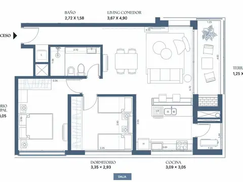 Apto 2 dorm con terraza, en pozo, Lago Calcagno