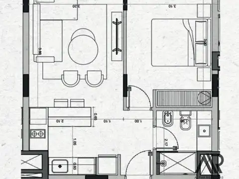 Departamento 2 ambientes con 1 baño