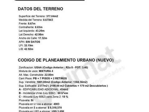 Terreno en Venta de 377,0 m2