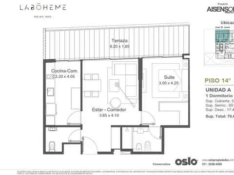 Departamento en Venta de 1 dormitorio