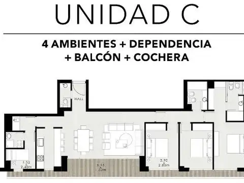 Departamento 4 ambientes con 3 baños