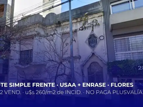 Venta Terreno USAA . Lote Simple Frente . Flores . Floresta