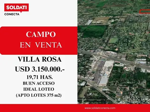 19,71 has en Venta - Apto desarrollo de Barrio Privado - Villa Rosa - Pilar