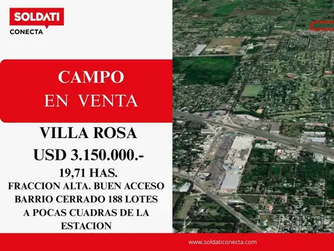 19,71 has en Venta - Apto desarrollo de Barrio Privado - Villa Rosa - Pilar