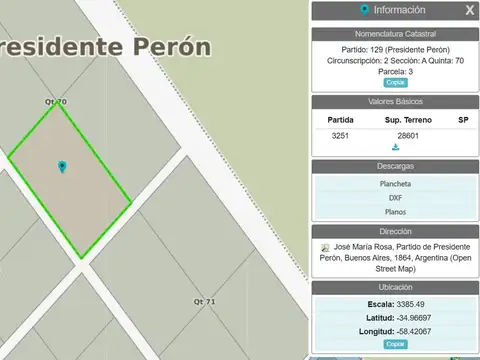 Gran lote de 29185m2 venta B° El Ministro, Presidente Perón