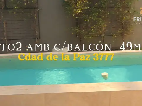 Departamento 2 ambientes de 49,39 m² con balcón aterrazado al frente – Ciudad de la Paz 3777