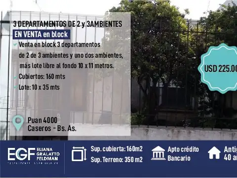 VENTA EN BLOCK 3 DTOS DE 2amb y 3amb