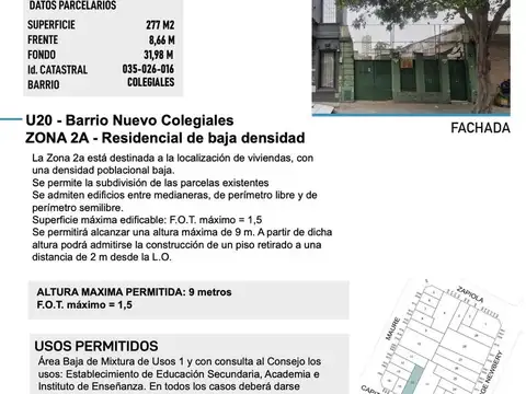 Venta terreno en Colegiales
