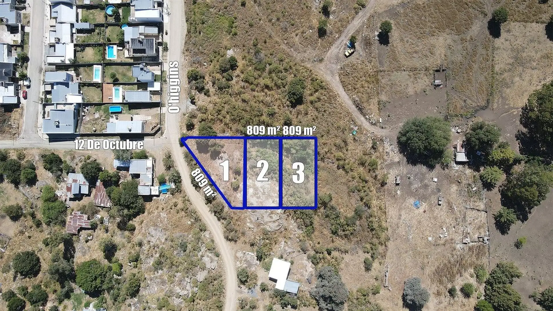 Venta 3 lotes en bloque, 2427m² zona Calvario