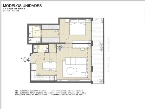 Departamento en Venta de 2 ambientes