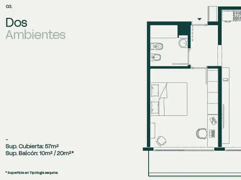 Departamento 2 ambientes con 1 baño