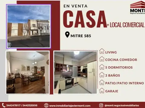 CASA + LOCAL COMERCIAL EN VENTA - Calle Mitre