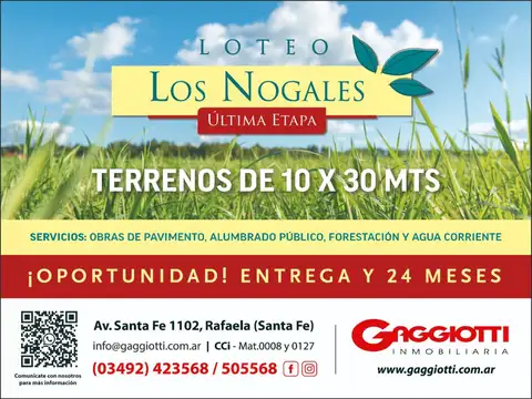 Terreno en Venta en Rafaela, USD 30.000