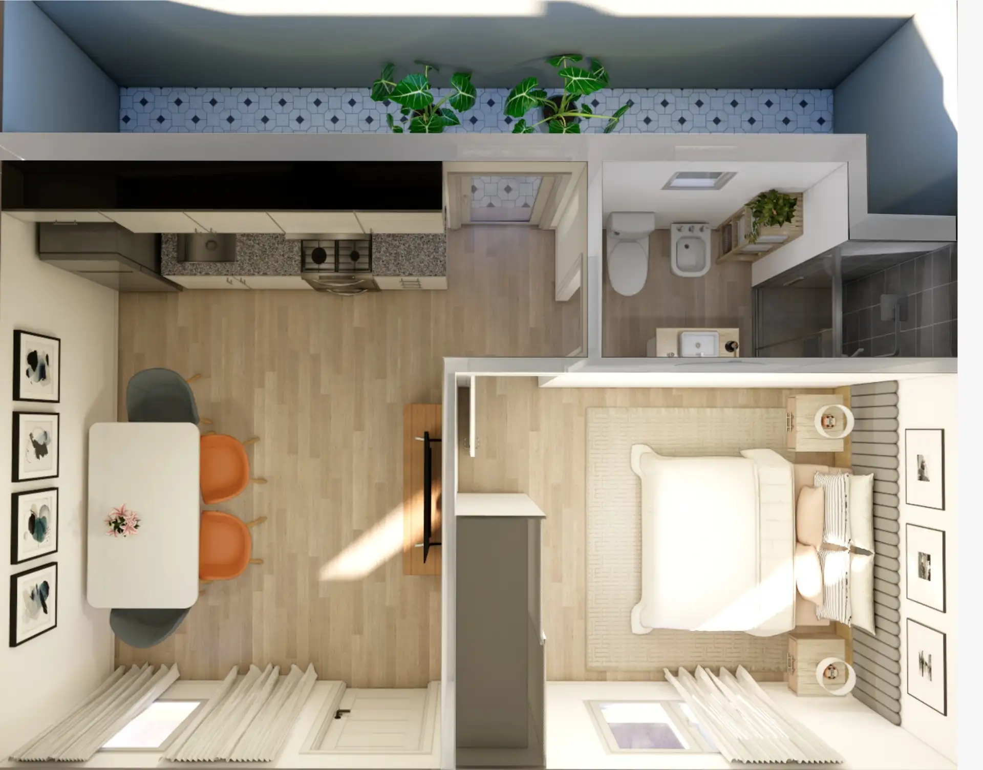 Depto 2 amb 34 m² en pozo con balcón y cochera — 1 dorm, Langueyú y Vivot