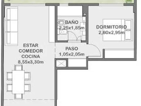 Departamento en Venta de 1 dormitorio