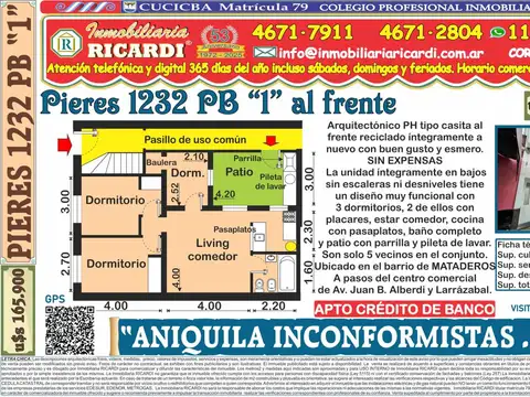 ANIQUILA INCONFORMISTAS  casita  PH PB frente A RE-ESTRENAR