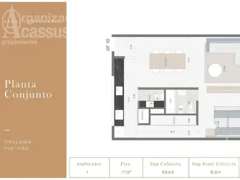Departamento 2 ambientes con 1 baño