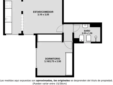 Departamento 2 ambientes con 1 baño