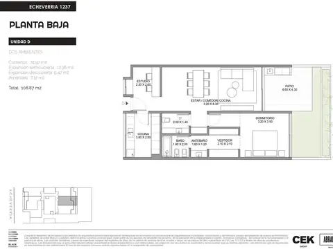 Departamento 3 ambientes con balcón aterrazado y parrilla en  Belgrano Chico.