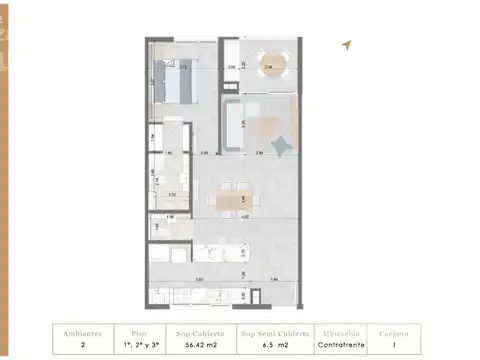 Departamento en Venta de 1 dormitorio