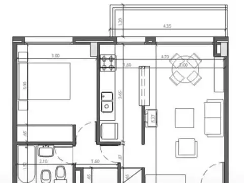 Departamento 2 ambientes con 1 baño