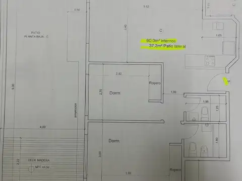 Departamento 3 ambientes con 2 baños