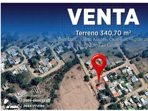 Venta. Terreno 340,70. San Luis, Juana Koslay, calle Las Higueras