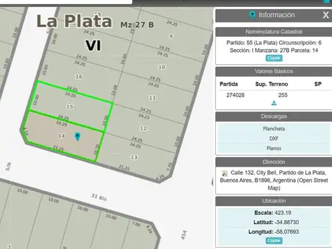 Terreno en Venta en City Bell, Partido de La Plata