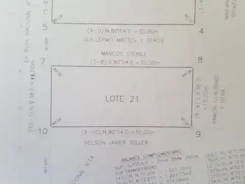 Terreno en Venta 15  mts Fondo