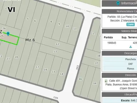 VENTA LOTE 425mts GORINA 491-138 Y 139 PARCELA 25
