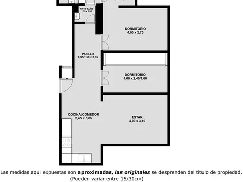Depto Tipo Casa 3 ambientes con 1 baño