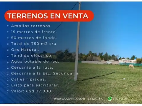 Terreno en Venta 15  mts Frente