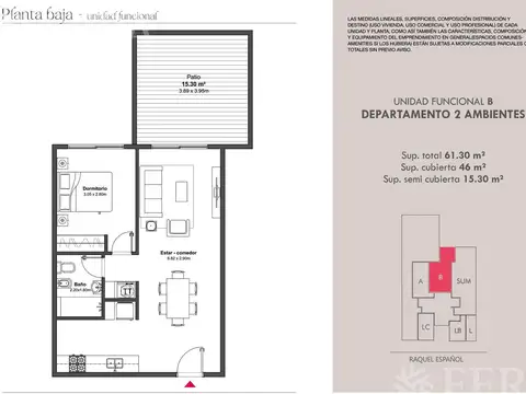 Venta Departamento 2 ambientes con patio en Wilde