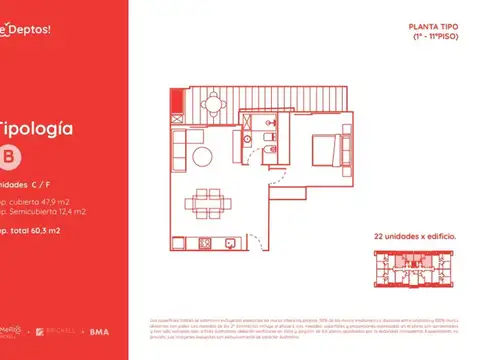Departamento en Venta de 1 dormitorio