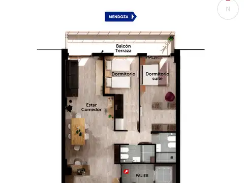 Departamento 2 ambientes con 1 baño