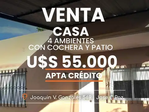 CASA 4 AMBIENTES CON PATIO Y COCHERA - JOSE C PAZ