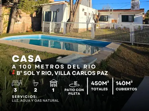 Venta Casa de 3 dormitorios a 100 metros del Rio en Barrio Sol y Río - Villa Carlos Paz