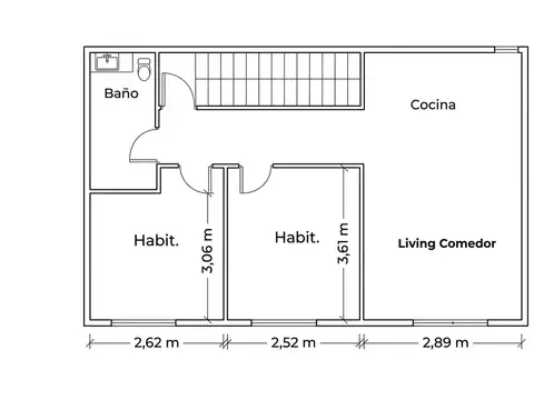 Depto Tipo Casa 3 ambientes con 1 baño