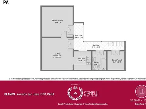 Depto Tipo Casa 3 ambientes con 1 baño