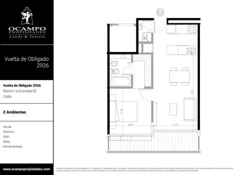 Departamento 2 Ambientes con Balcón | Baño en Suite   Toilette