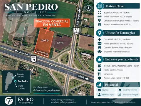 VENTA DE FRACCIÓN COMERCIAL I RUTA 9 Y 191 ALTURA DE ACCESO A SAN PEDRO I APTO MÚLTIPLES DESTINOS I