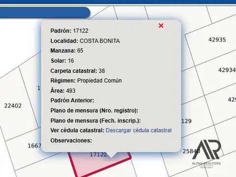 Terreno en Venta 38  mts Frente