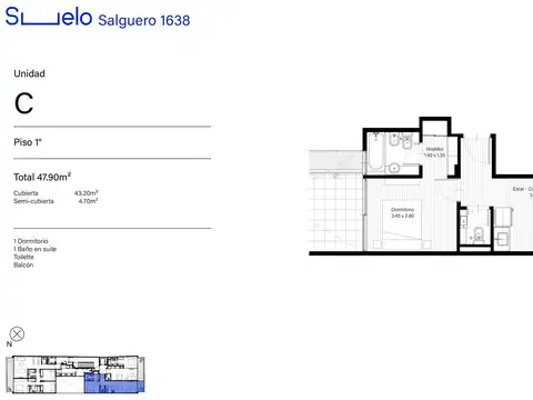 Departamento en Venta de 1 dormitorio